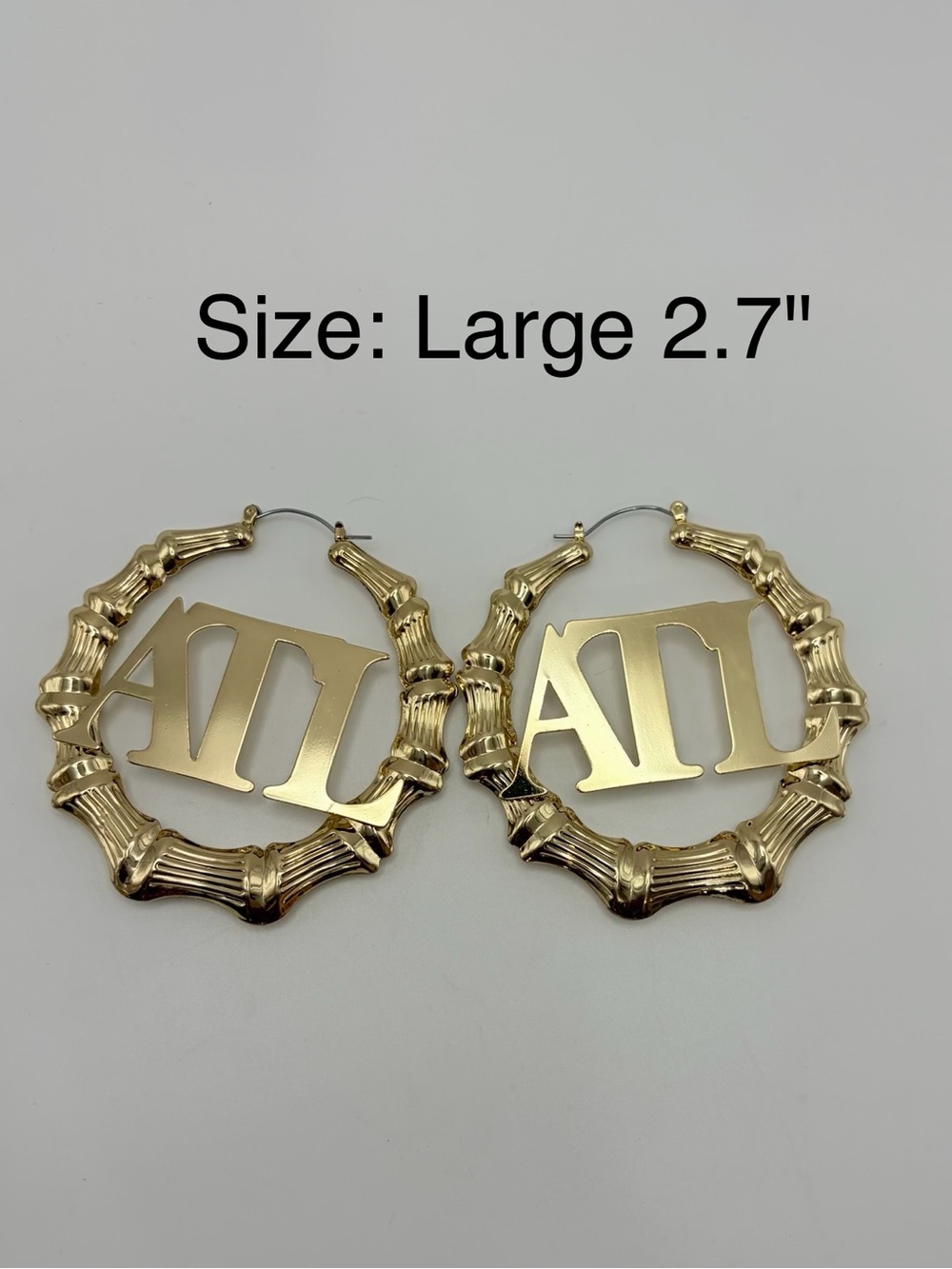 NEW 2.7” (L) 14k GOLD PLATED “ATL” LOGO BAMBOO HOOP EARRINGS